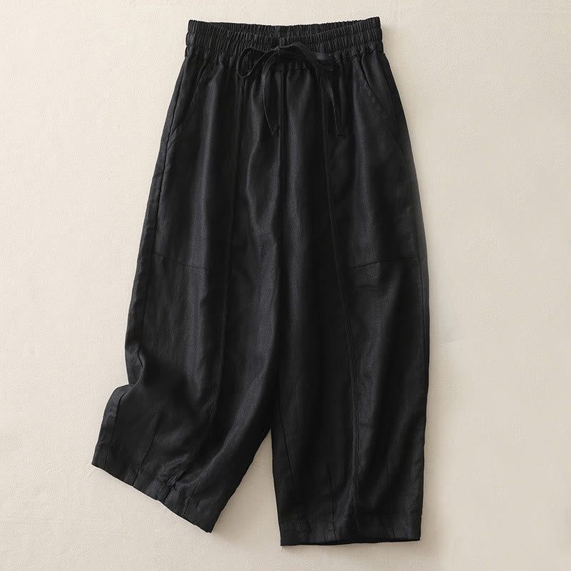 Pantalon décontracté uni à jambes larges et poches pour femme, en polyester, longueur 7-8, motif Buddha Stones, couleur unie, patchwork - Noir - US8-10，UK/AU12-14，EU40-42 (2XL) - image 19