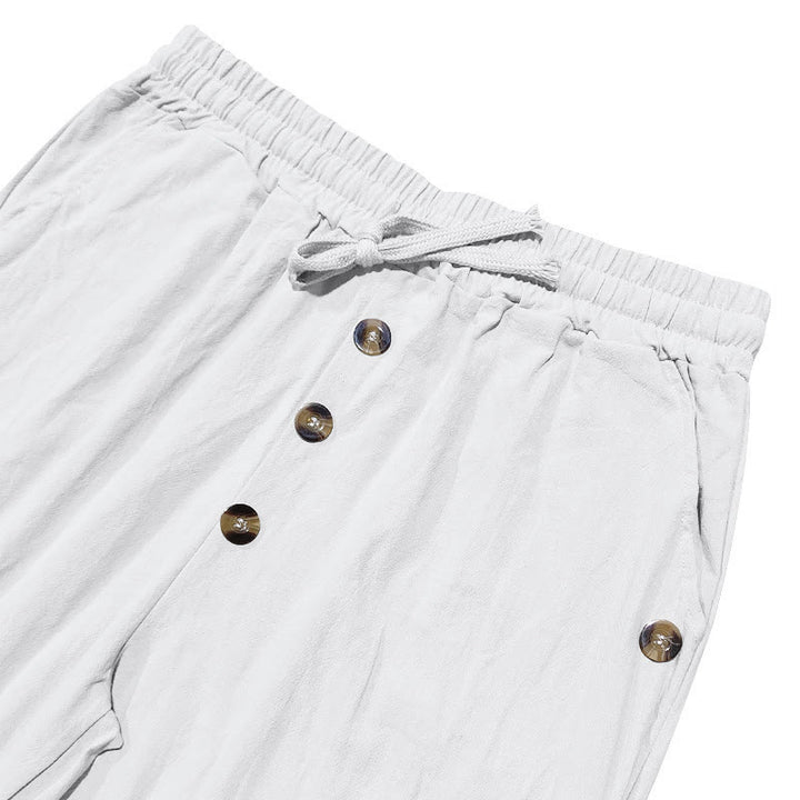 Pantalon en coton pour homme avec poches et boutons de couleur unie et cordon de serrage - image 12