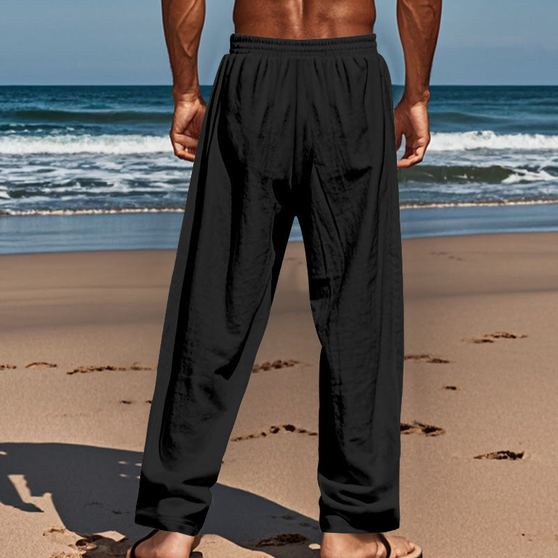 Pantalon en coton pour homme avec poches et boutons de couleur unie et cordon de serrage - image 17