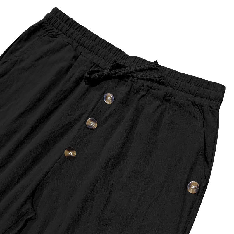 Pantalon en coton pour homme avec poches et boutons de couleur unie et cordon de serrage - image 12