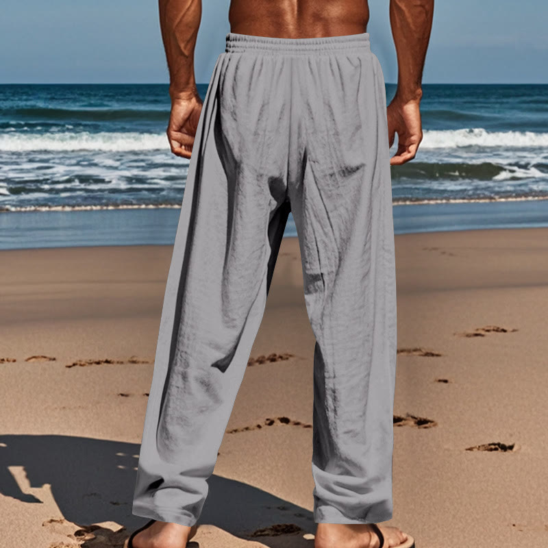 Pantalon en coton pour homme avec poches et boutons de couleur unie et cordon de serrage - image 23