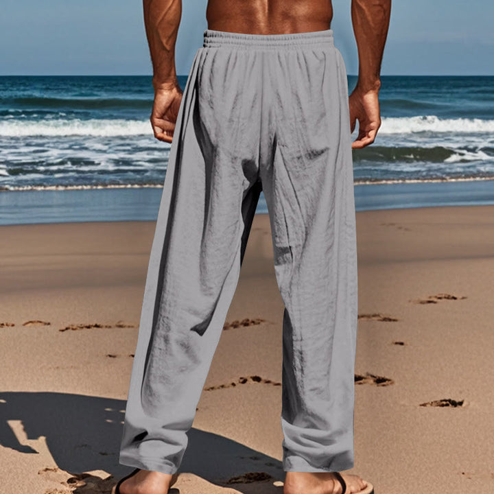 Pantalon en coton pour homme avec poches et boutons de couleur unie et cordon de serrage - image 23