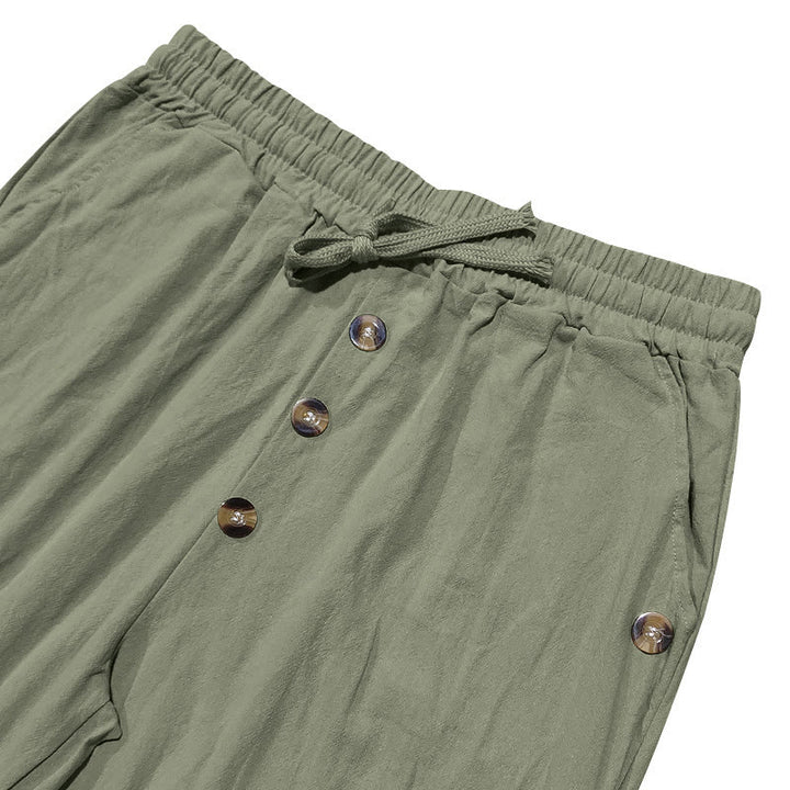 Pantalon en coton pour homme avec poches et boutons de couleur unie et cordon de serrage - image 31