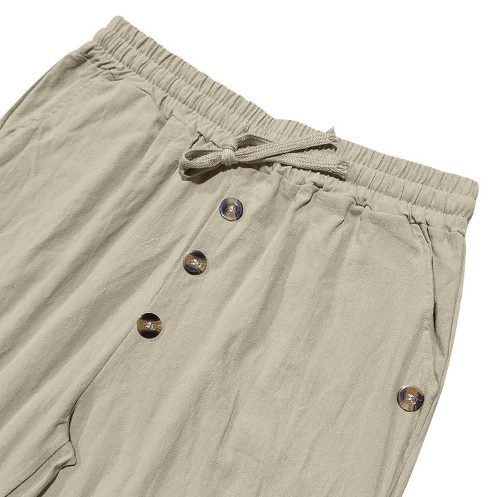 Pantalon en coton pour homme avec poches et boutons de couleur unie et cordon de serrage - image 23