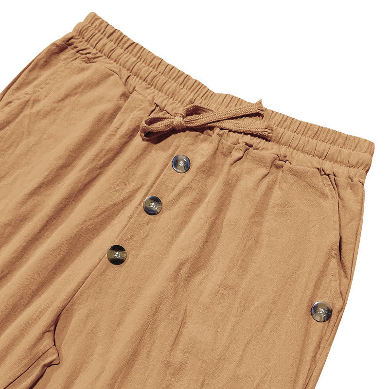 Pantalon en coton pour homme avec poches et boutons de couleur unie et cordon de serrage - image 52