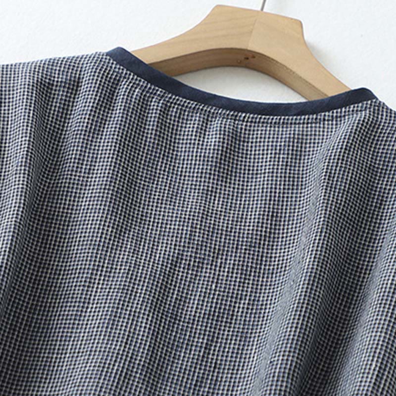 Robe midi bleu nuit en coton et lin à manches mi-longues et lacets Buddha Stones Commute avec poches - image 4