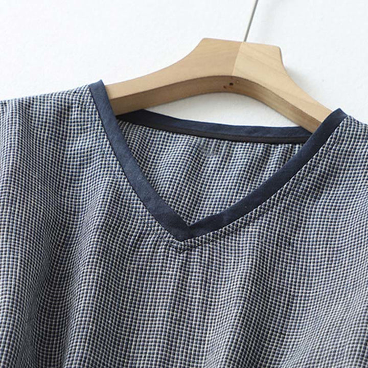 Robe midi bleu nuit en coton et lin à manches mi-longues et lacets Buddha Stones Commute avec poches - image 2