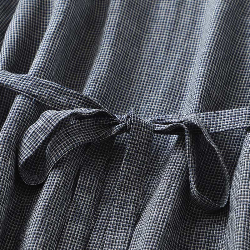 Robe midi bleu nuit en coton et lin à manches mi-longues et lacets Buddha Stones Commute avec poches - image 7