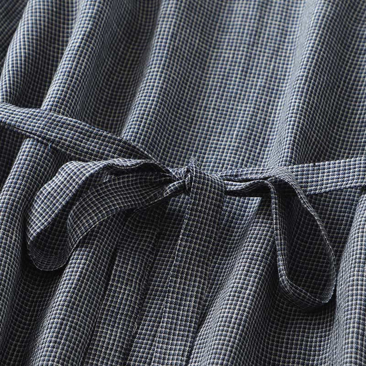 Robe midi bleu nuit en coton et lin à manches mi-longues et lacets Buddha Stones Commute avec poches - image 7