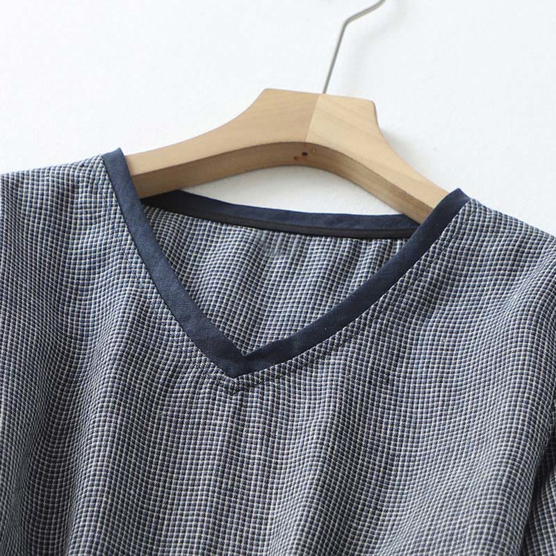 Robe midi bleu nuit en coton et lin à manches mi-longues et lacets Buddha Stones Commute avec poches - image 3