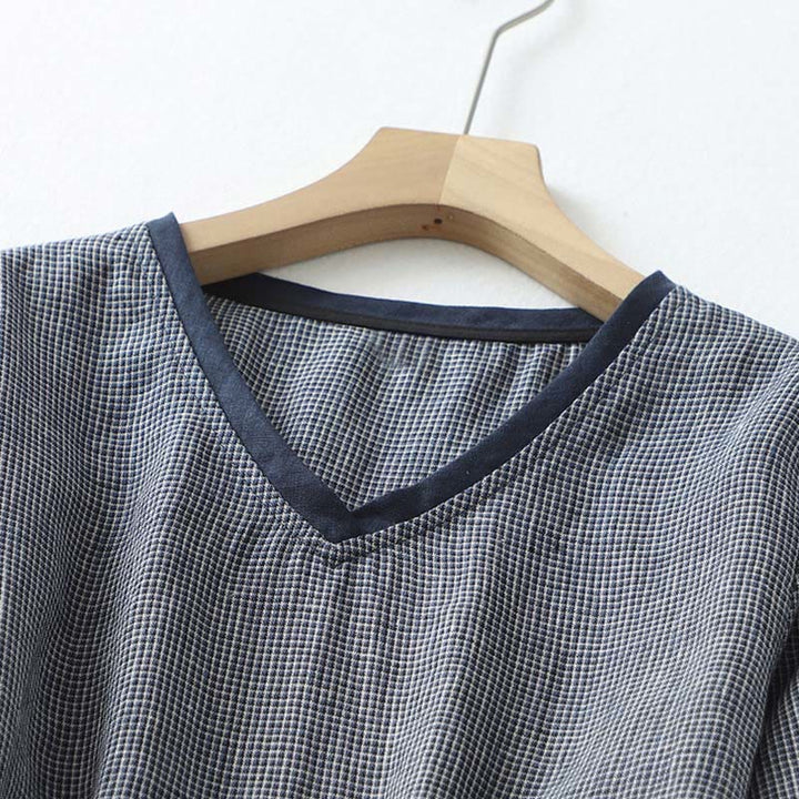 Robe midi bleu nuit en coton et lin à manches mi-longues et lacets Buddha Stones Commute avec poches - image 3