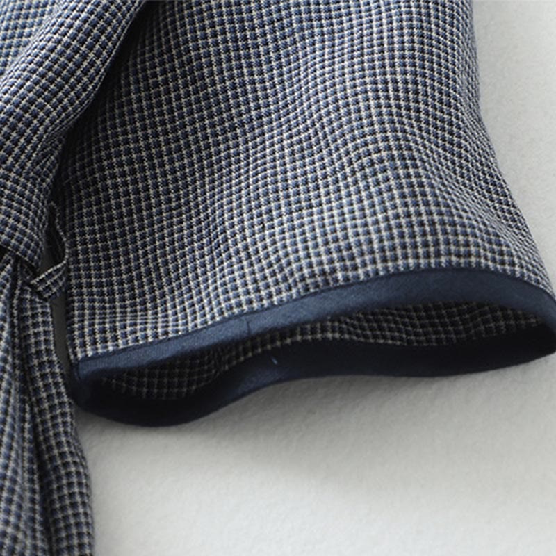 Robe midi bleu nuit en coton et lin à manches mi-longues et lacets Buddha Stones Commute avec poches - image 6