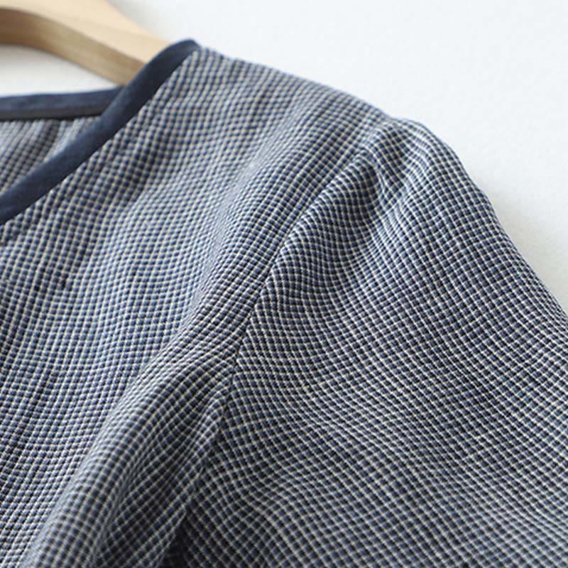 Robe midi bleu nuit en coton et lin à manches mi-longues et lacets Buddha Stones Commute avec poches - image 5