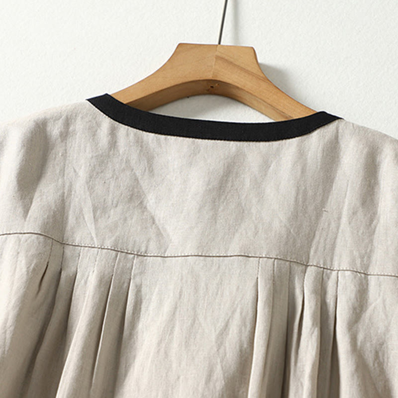 Manteau à manches longues en coton et lin pour femme, avec poches et boutons en Buddha Stones - image 4