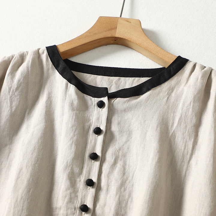 Manteau à manches longues en coton et lin pour femme, avec poches et boutons en Buddha Stones - image 3