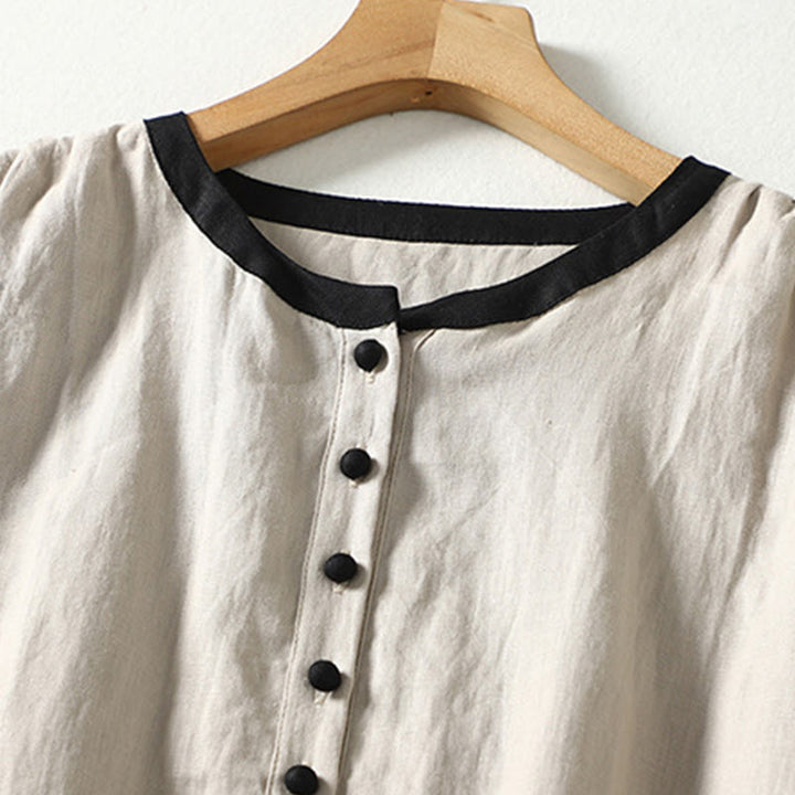 Manteau à manches longues en coton et lin pour femme, avec poches et boutons en Buddha Stones - image 2