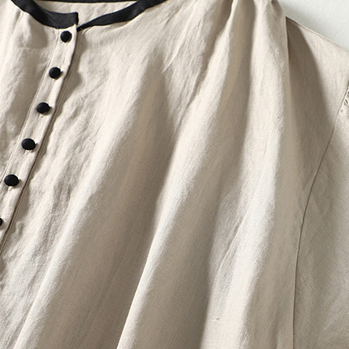 Manteau à manches longues en coton et lin pour femme, avec poches et boutons en Buddha Stones - image 5