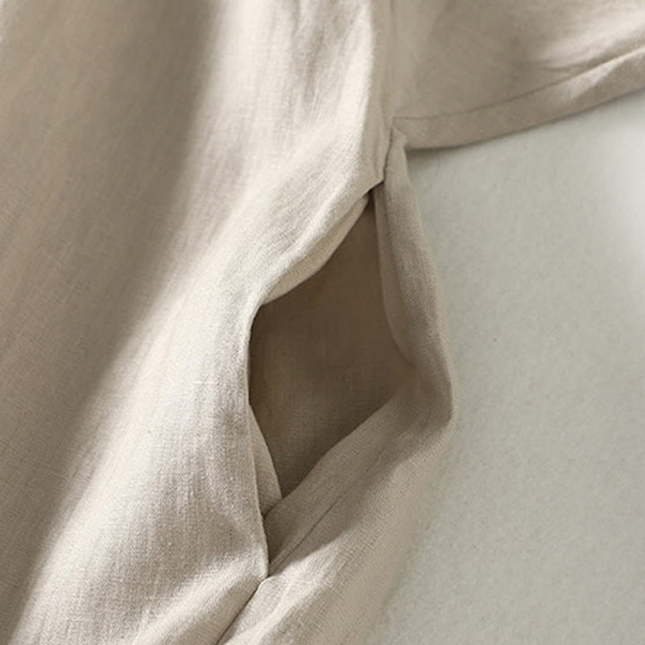 Manteau à manches longues en coton et lin pour femme, avec poches et boutons en Buddha Stones - image 9