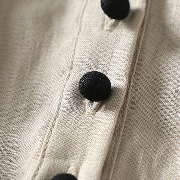 Manteau à manches longues en coton et lin pour femme, avec poches et boutons en Buddha Stones - image 7