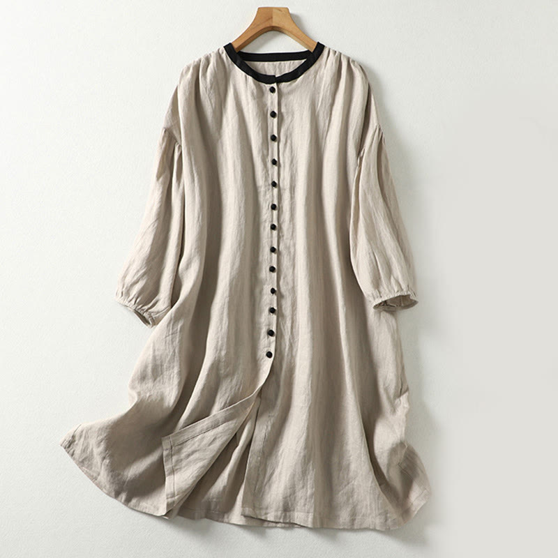 Manteau à manches longues en coton et lin pour femme, avec poches et boutons en Buddha Stones - Lin - US14，UK/AU18，EU46 (2XL) - image 1