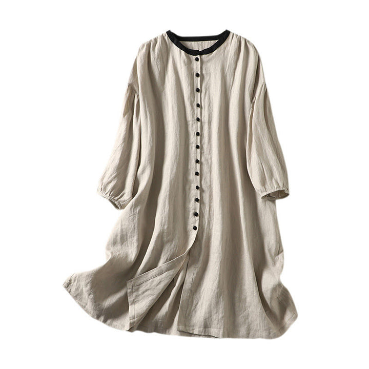 Manteau à manches longues en coton et lin pour femme, avec poches et boutons en Buddha Stones - image 13