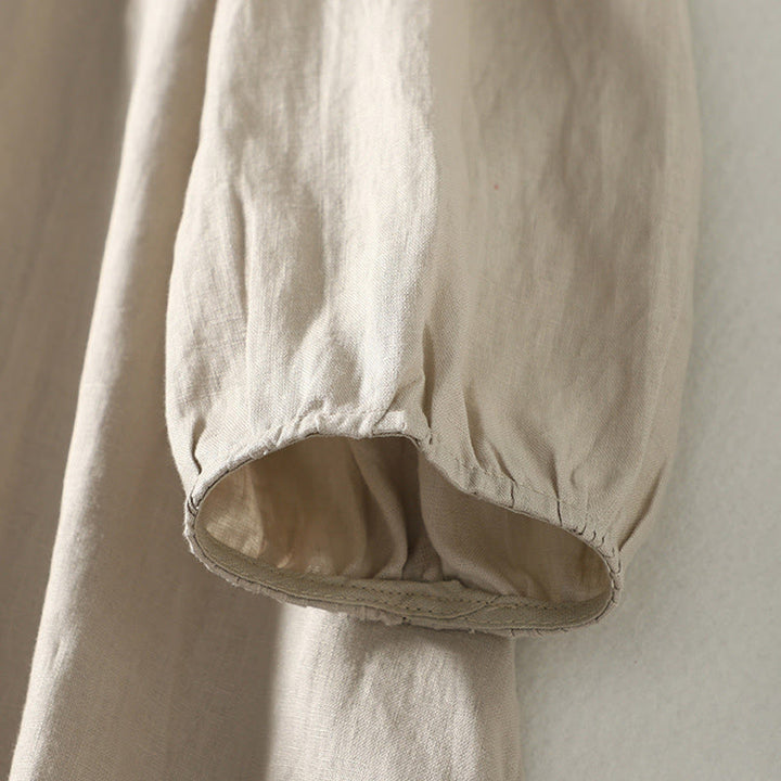 Manteau à manches longues en coton et lin pour femme, avec poches et boutons en Buddha Stones - image 10