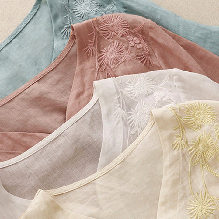 Chemise femme en coton à manches trois-quarts et boutons brodés sur le devant, motif Buddha Stones  - image 27