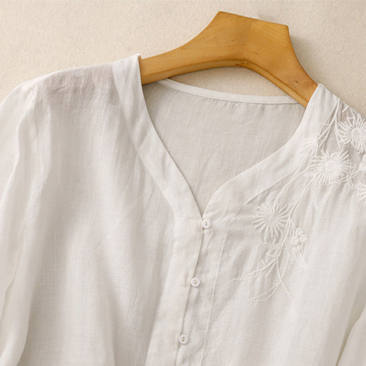 Chemise femme en coton à manches trois-quarts et boutons brodés sur le devant, motif Buddha Stones  - image 10