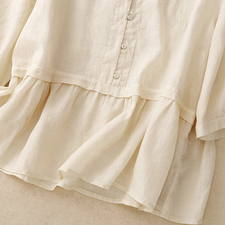 Chemise femme en coton à manches trois-quarts et boutons brodés sur le devant, motif Buddha Stones  - image 20