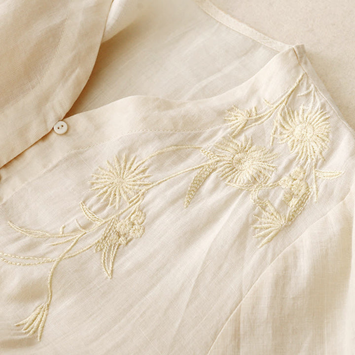 Chemise femme en coton à manches trois-quarts et boutons brodés sur le devant, motif Buddha Stones  - image 13