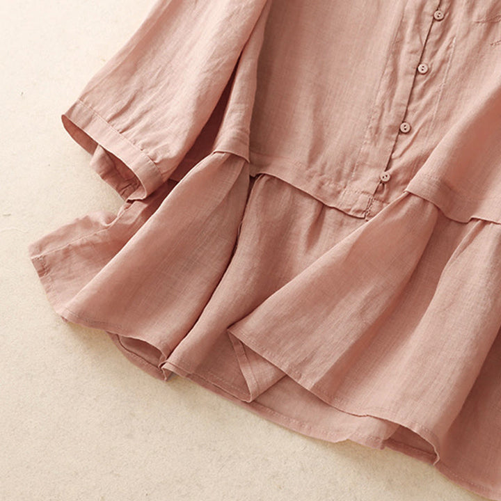 Chemise femme en coton à manches trois-quarts et boutons brodés sur le devant, motif Buddha Stones  - image 23