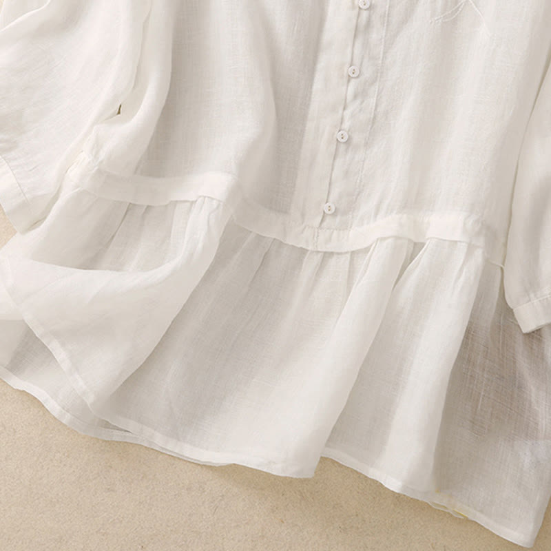 Chemise femme en coton à manches trois-quarts et boutons brodés sur le devant, motif Buddha Stones  - image 7