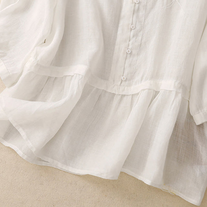 Chemise femme en coton à manches trois-quarts et boutons brodés sur le devant, motif Buddha Stones  - image 7