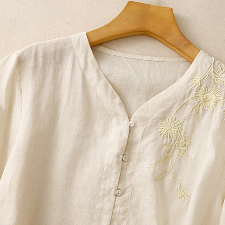 Chemise femme en coton à manches trois-quarts et boutons brodés sur le devant, motif Buddha Stones  - image 19