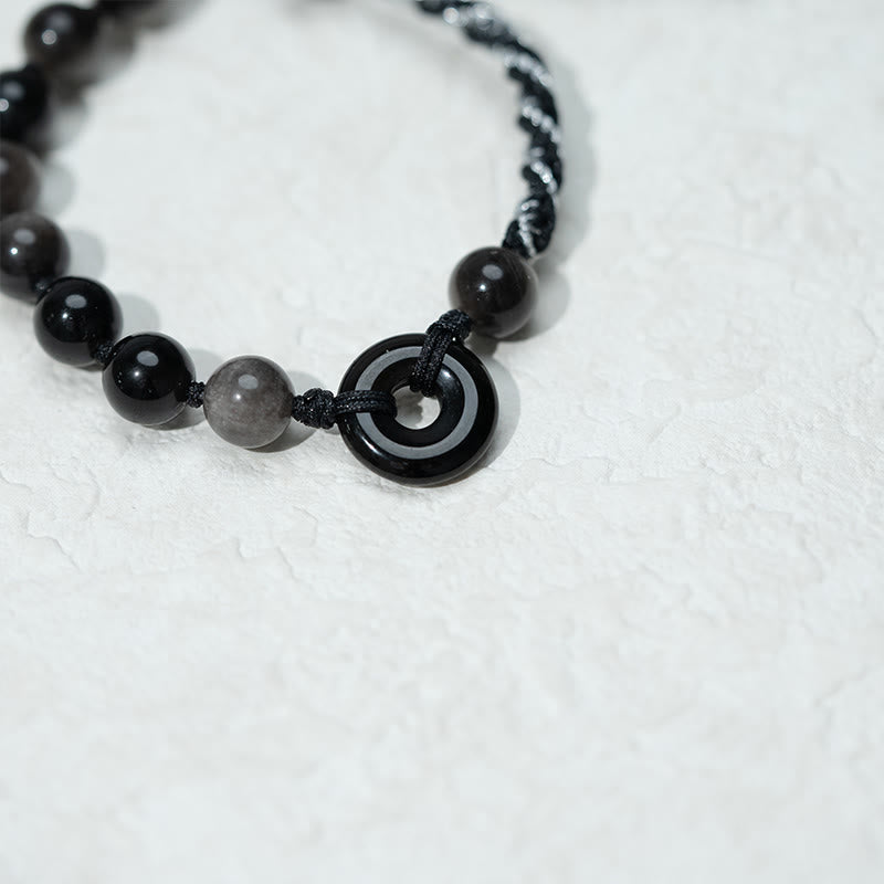 Bracelet en corde noire avec boucle de paix et Buddha Stones en obsidienne noire naturelle - image 5