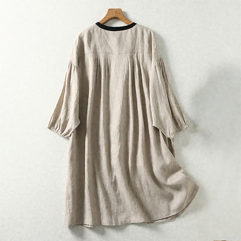 Manteau à manches longues en coton et lin pour femme, avec poches et boutons en Buddha Stones - image 2