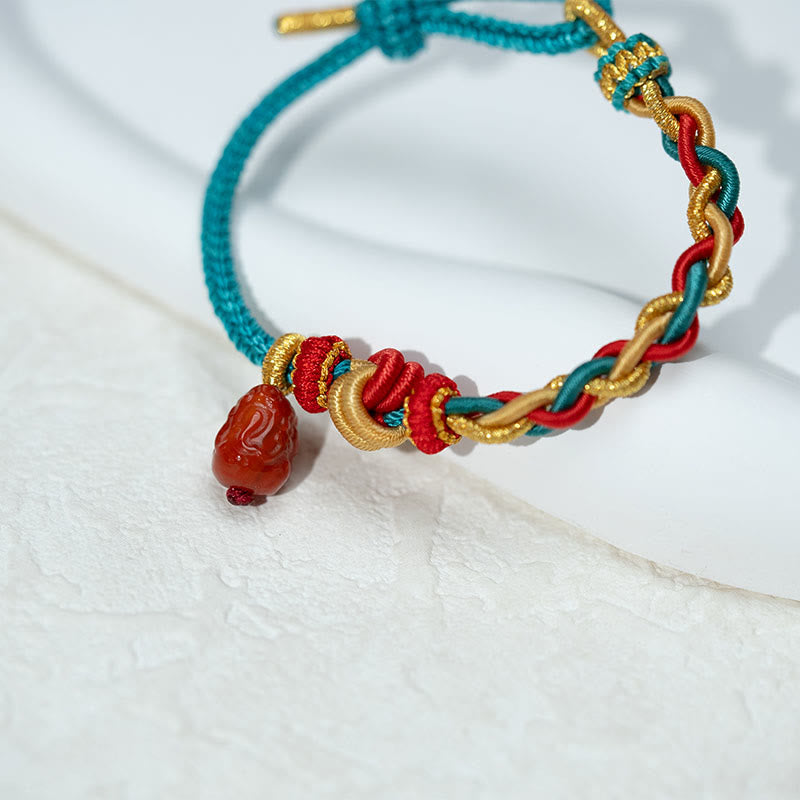 Bracelet tressé à quatre brins en agate rouge naturelle Pixiu de Buddha Stones - image 4