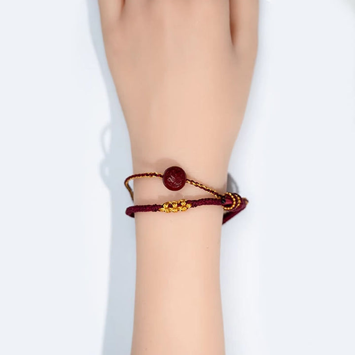 Bracelet de bénédiction tressé à huit brins en perles de cinabre et nœud en fleur de pêcher, Buddha Stones - image 5