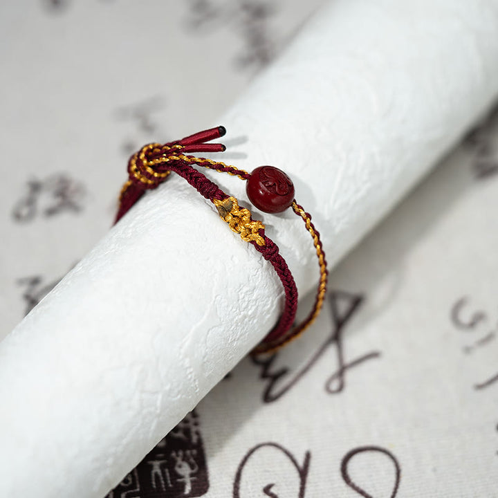 Bracelet de bénédiction tressé à huit brins en perles de cinabre et nœud en fleur de pêcher, Buddha Stones - image 4