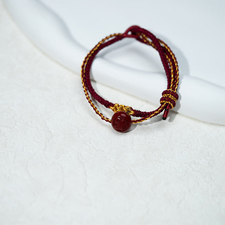 Bracelet de bénédiction tressé à huit brins en perles de cinabre et nœud en fleur de pêcher, Buddha Stones - image 3