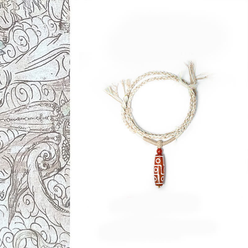 Bracelet en corde de pouvoir avec Buddha Stones - Perle dzi à neuf yeux en agate rouge (tour de poignet : 15-22 cm) - image 1