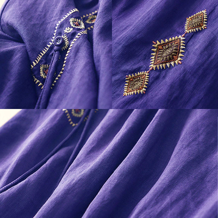 Jupe en coton et lin pour femme, motif Buddha Stones vintage avec broderies et boutons, longueur 7-8 - image 3