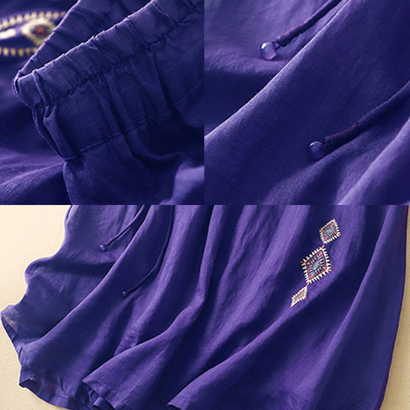 Jupe en coton et lin pour femme, motif Buddha Stones vintage avec broderies et boutons, longueur 7-8 - image 2