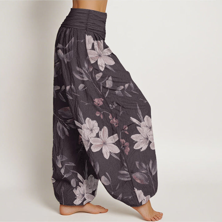 Pantalon sarouel décontracté en pur coton à motif floral et feuilles pour femme, taille élastique, Buddha Stones