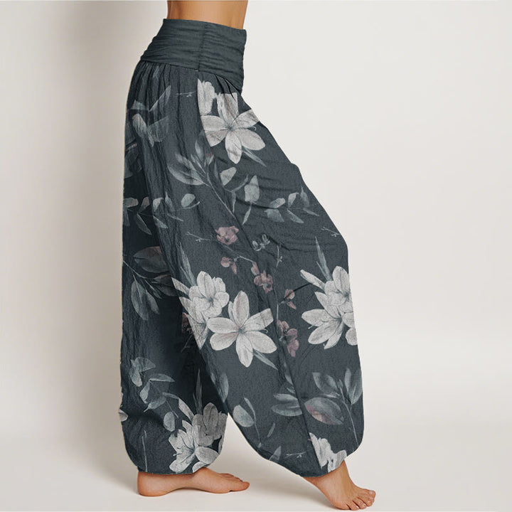 Pantalon sarouel décontracté en pur coton à motif floral et feuilles pour femme, taille élastique, Buddha Stones