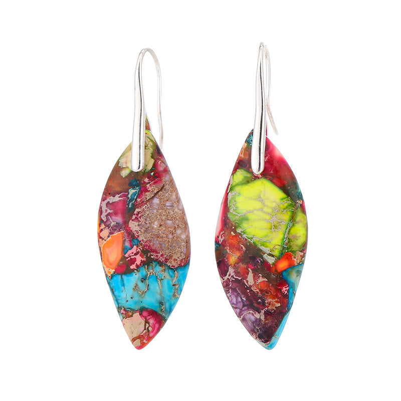 Boucles d'oreilles en forme de feuille et de goutte d'eau en pierre naturelle de l'empereur Buddha Stones - image 3