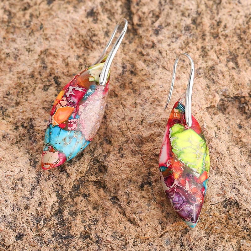 Boucles d'oreilles en forme de feuille et de goutte d'eau en pierre naturelle de l'empereur Buddha Stones - image 2