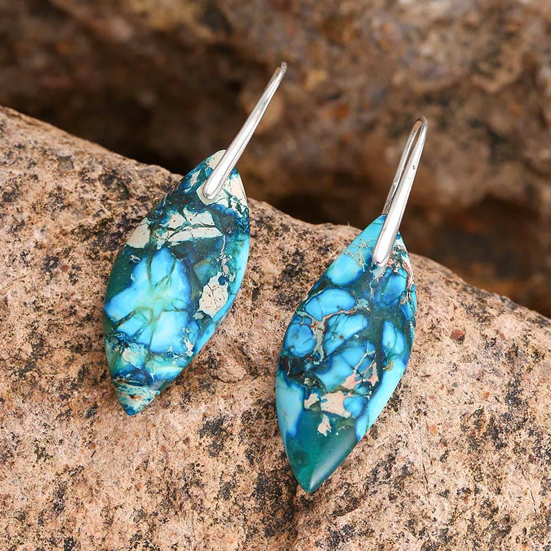 Boucles d'oreilles en forme de feuille et de goutte d'eau en pierre naturelle de l'empereur Buddha Stones - image 6