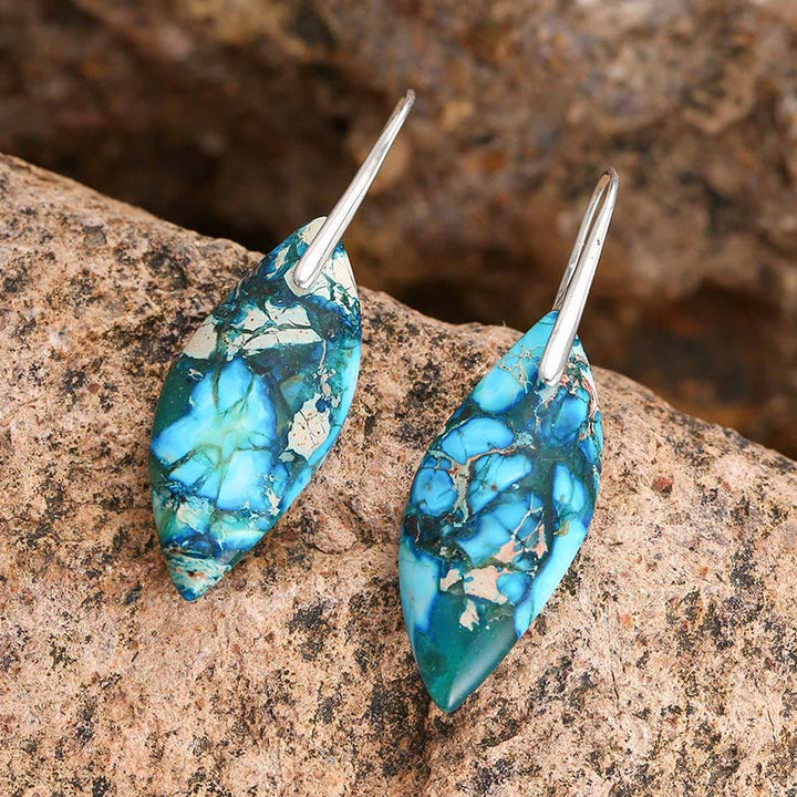 Boucles d'oreilles en forme de feuille et de goutte d'eau en pierre naturelle de l'empereur Buddha Stones - image 6