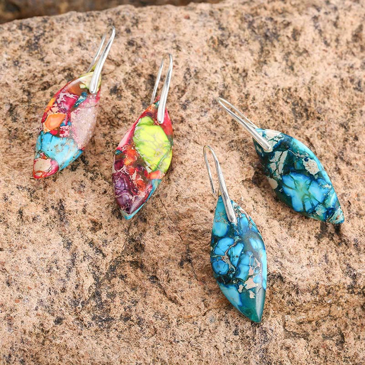Boucles d'oreilles en forme de feuille et de goutte d'eau en pierre naturelle de l'empereur Buddha Stones - image 10